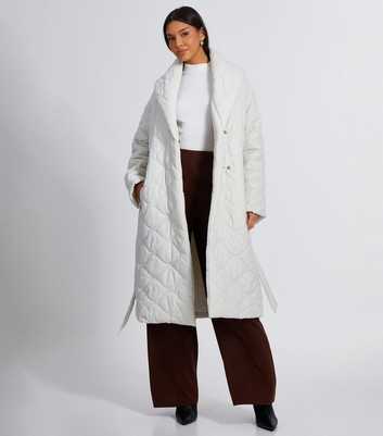 QUIZ Cream Quilted Shell Belted Coat