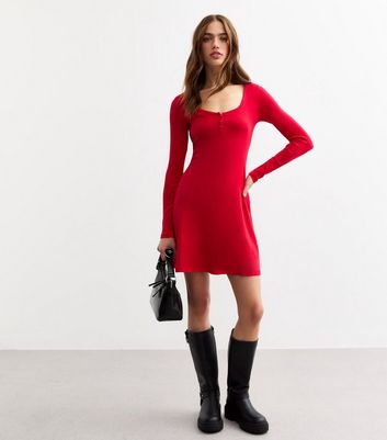 White Ginger Red Button Front Tank Dress