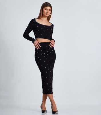 QUIZ Black Diamante Embellished Cropped Jumper