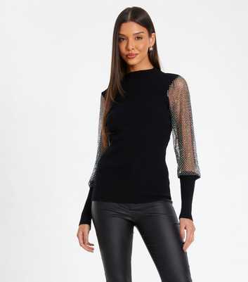 QUIZ Black Embellished Sleeve Jumper