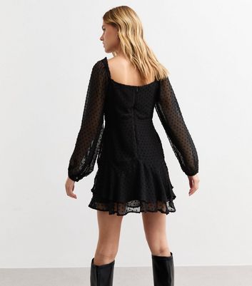 Black Bobble Stitched Chiffon Mini Dress | New Look
