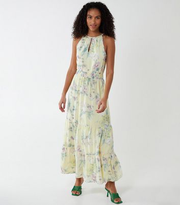 Blue Vanilla Yellow Floral Print Halterneck Tiered Maxi Dress New Look