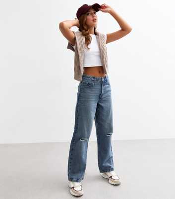 Girls Blue Ripped Wide Leg Jeans