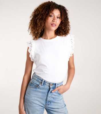 Blue Vanilla White Ruffle Sleeve T-Shirt