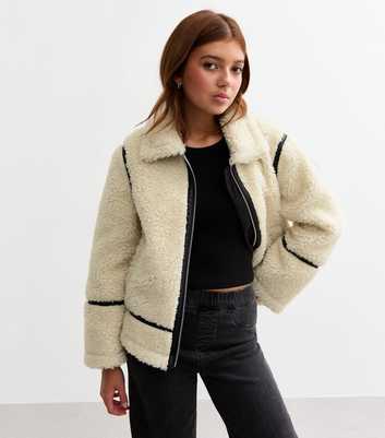 Girls Off White Faux Shearling Jacket 