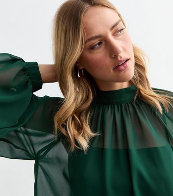 high neck chiffon blouse