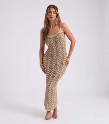 Urban Bliss Gold Crochet Metallic Stripe Maxi Dress