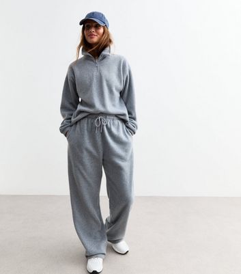 Grey Wide Leg Fleece Joggers | New Look