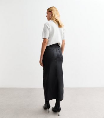 Black leather front split pencil skirt best sale