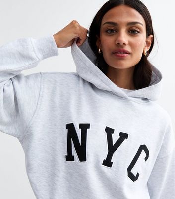 Pale Grey NYC Slogan Hoodie New Look