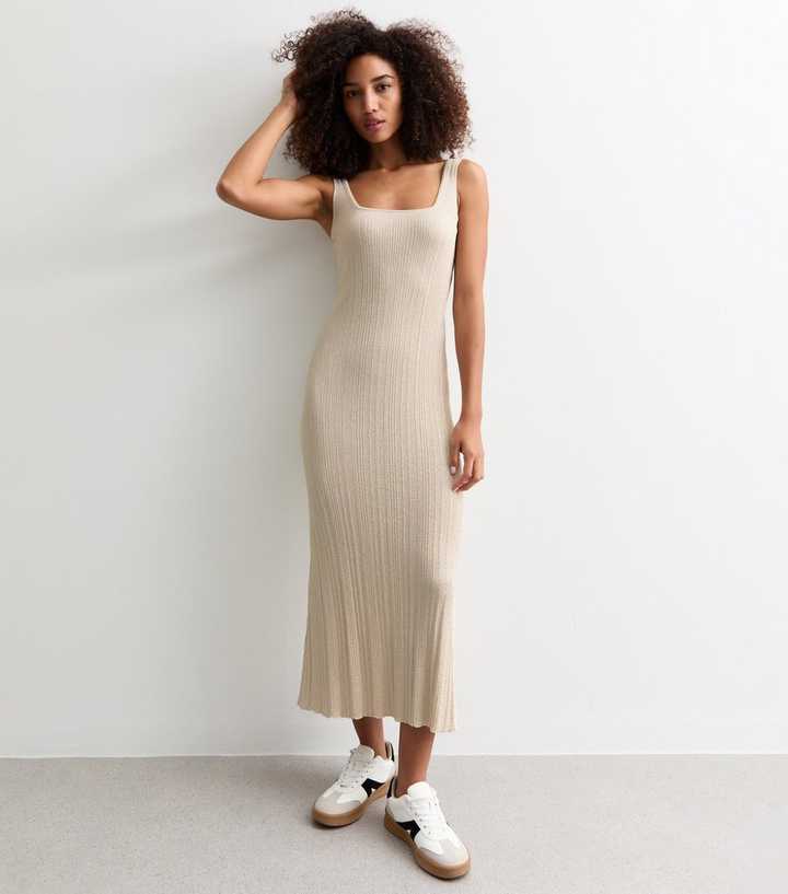 Cream Metallic Knit Square Vest Maxi Dress | New Look