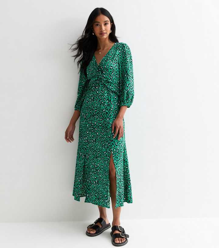 Cutie London Green Leopard-Print Maxi Dress