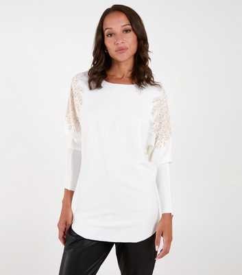 Blue Vanilla Off White Crystal Embellished Jumper