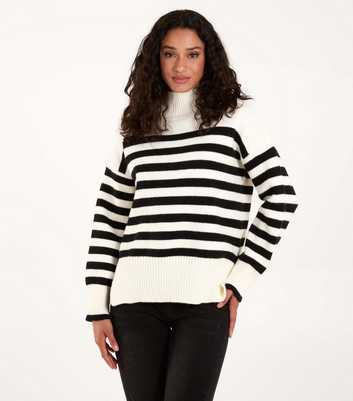 Blue Vanilla White High Neck Striped Jumper