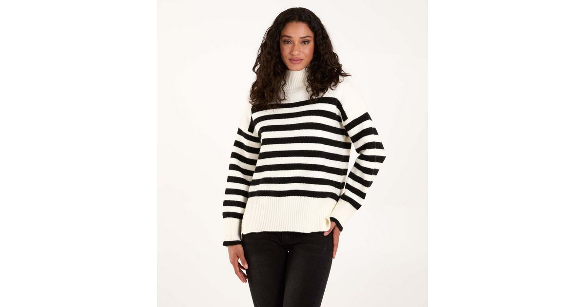 Blue Vanilla White High Neck Striped Jumper New Look