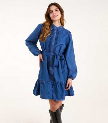 Blue Vanilla Blue Pintucked Cotton Chambray Dress