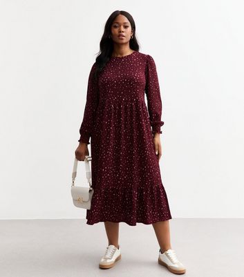 Curves Burgundy Jersey Printed Midi Dress New Look