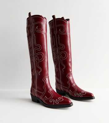 Public Desire Burgundy Knee High Cowboy Boots