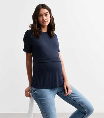 Maternity Navy Short Sleeve Jersey Nursing Top