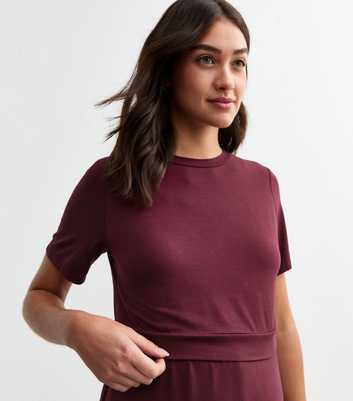 Maternity Burgundy Short Sleeve Jersey Nursing Top