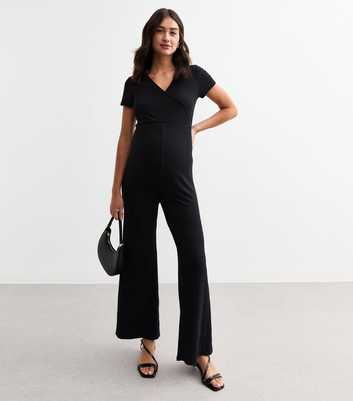 Maternity Black Ribbed Jersey Jumpsuit