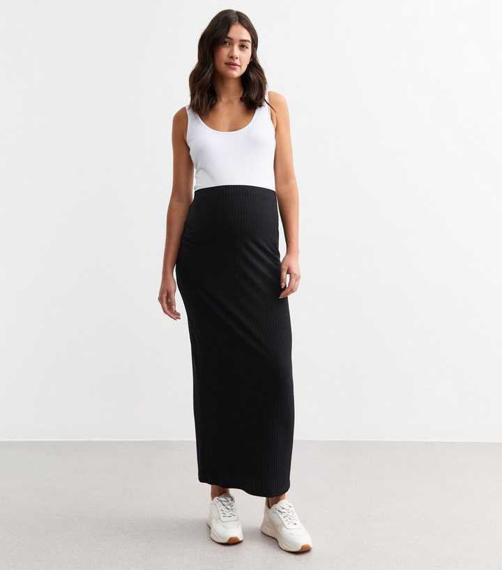 Midi Skirt Rib Tube Skirt Country Road Maternity Black Ribbed