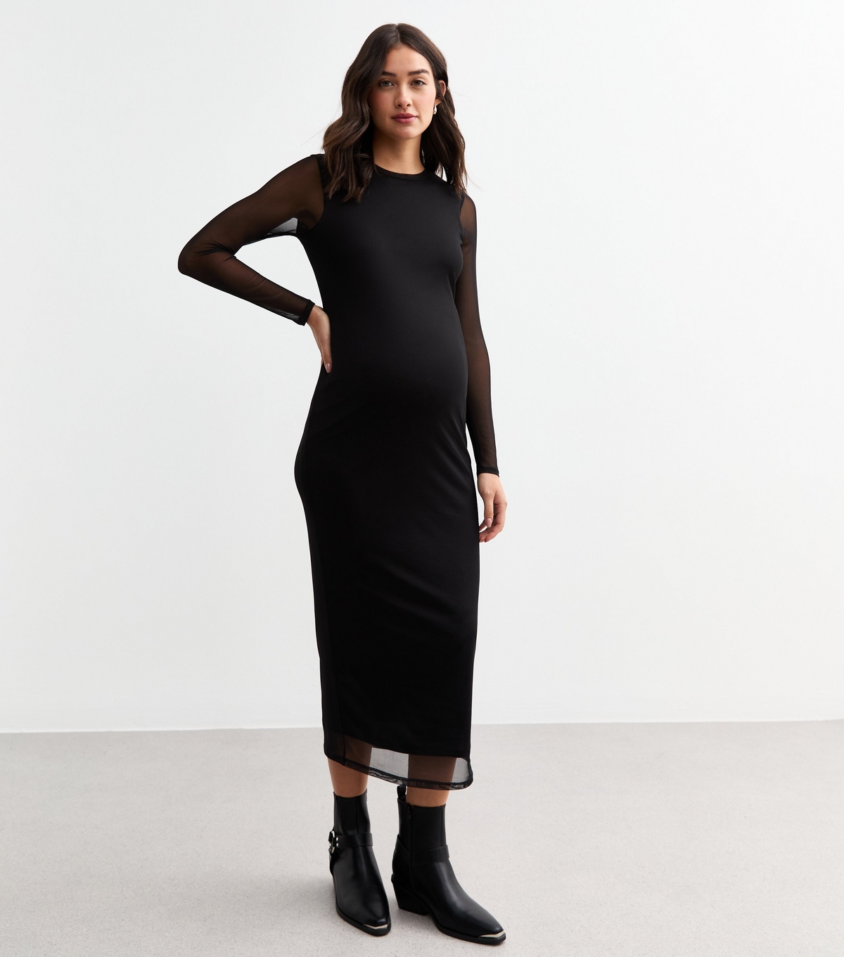 Women's Maternity Black Mesh Midi Dress New Look