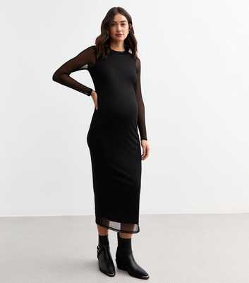 Maternity Black Mesh Midi Dress