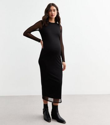 Maternity Black Mesh Midi Dress New Look