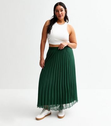 Style Plus Size Midi Skirt 50 Curves Dark Green Pleated Chiffon