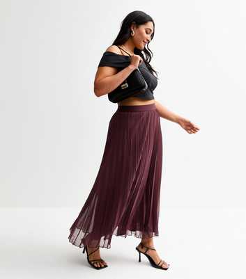 Curves Burgundy Pleated Chiffon Midi Skirt