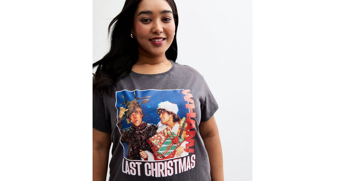 Curves Grey Christmas Wham Print T-Shirt New Look