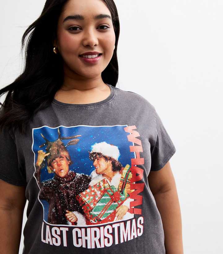 Curves Grey Christmas Wham Print T-Shirt