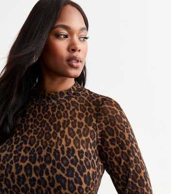 Curves Brown Leopard Print High Neck Jersey Top