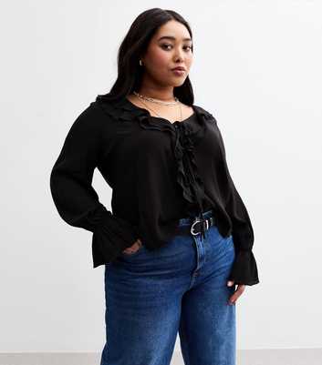 Curves Black Ruffle Trim Blouse