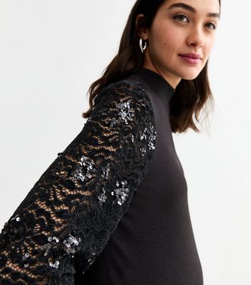 Black lace sequin top online