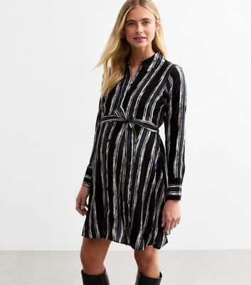 Maternity Black Striped Shirt Dress