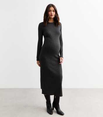 Maternity Dark Grey Rib Jersey Midi Dress