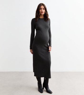 dark grey maternity dress Ingrid and Isabel Knit Long Sleeve Maternity Dress Size S Gray Color