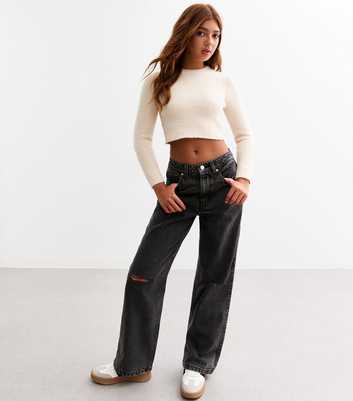 Girls Black Wide Leg Jeans