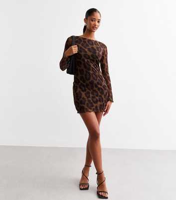 Brown Leopard Print Mesh Mini Dress