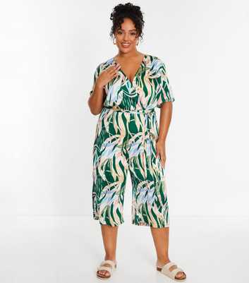 QUIZ Curves Tropical Print Wrap Culotte Jumpsuit
