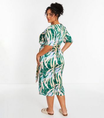 QUIZ Curves Tropical Print Wrap Culotte Jumpsuit New Look