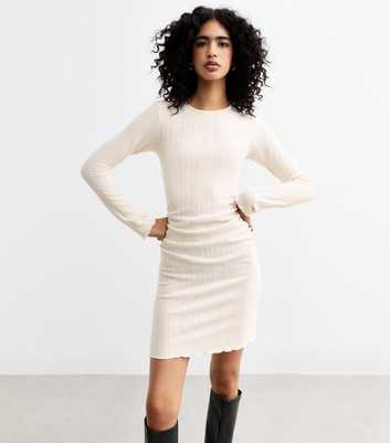 Cream Wide Rib Ruched Mini Dress