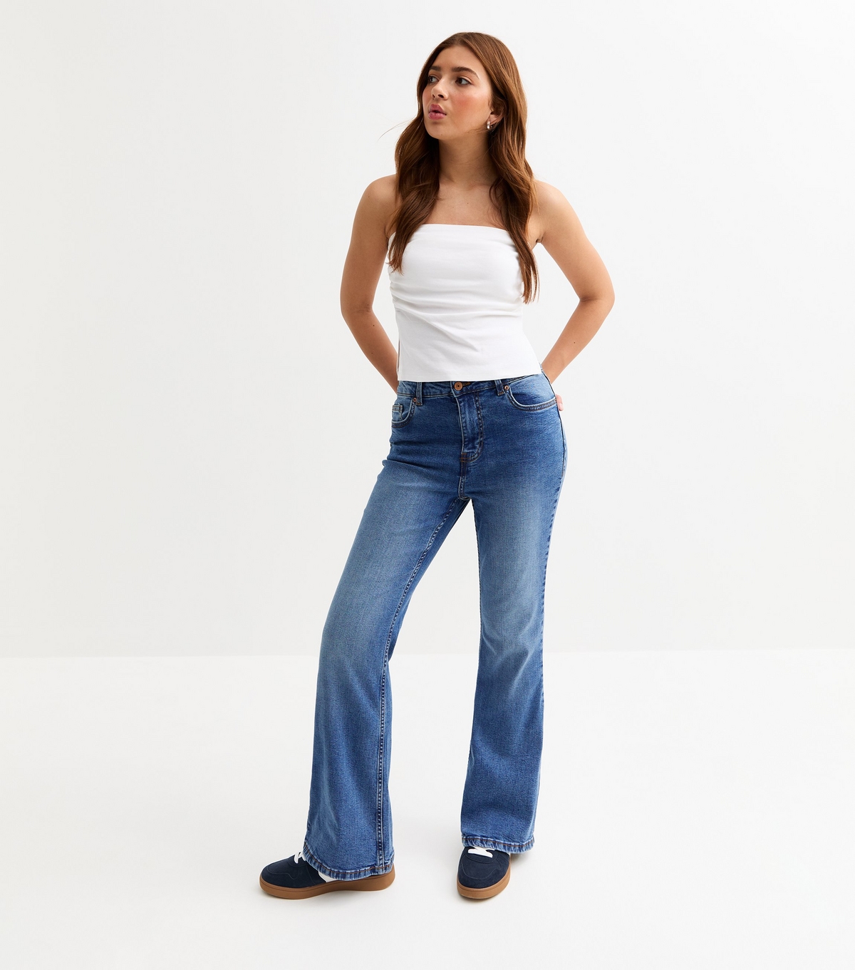 Girls' Blue Washed Flared Jeans New Look