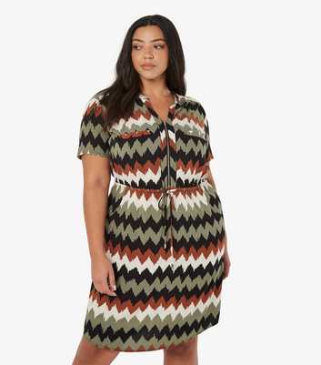 Apricot Curves Olive Chevron Print Belted Mini Dress