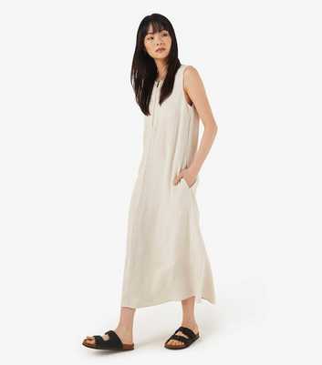 Apricot Stone Linen-Blend Zip Detail Midi Dress