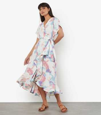 Apricot Off White Watercolour Cloud Print Midi Wrap Dress