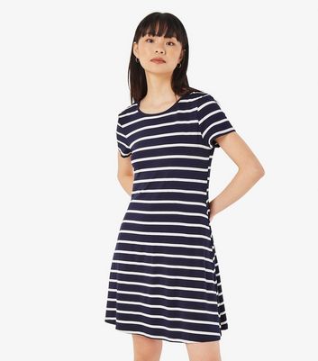 Apricot Navy Stripe Print Mini Swing Dress New Look