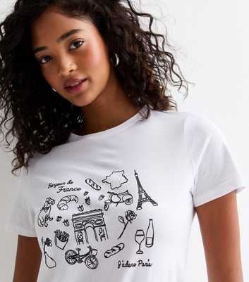 White Cotton Paris Print T-Shirt
